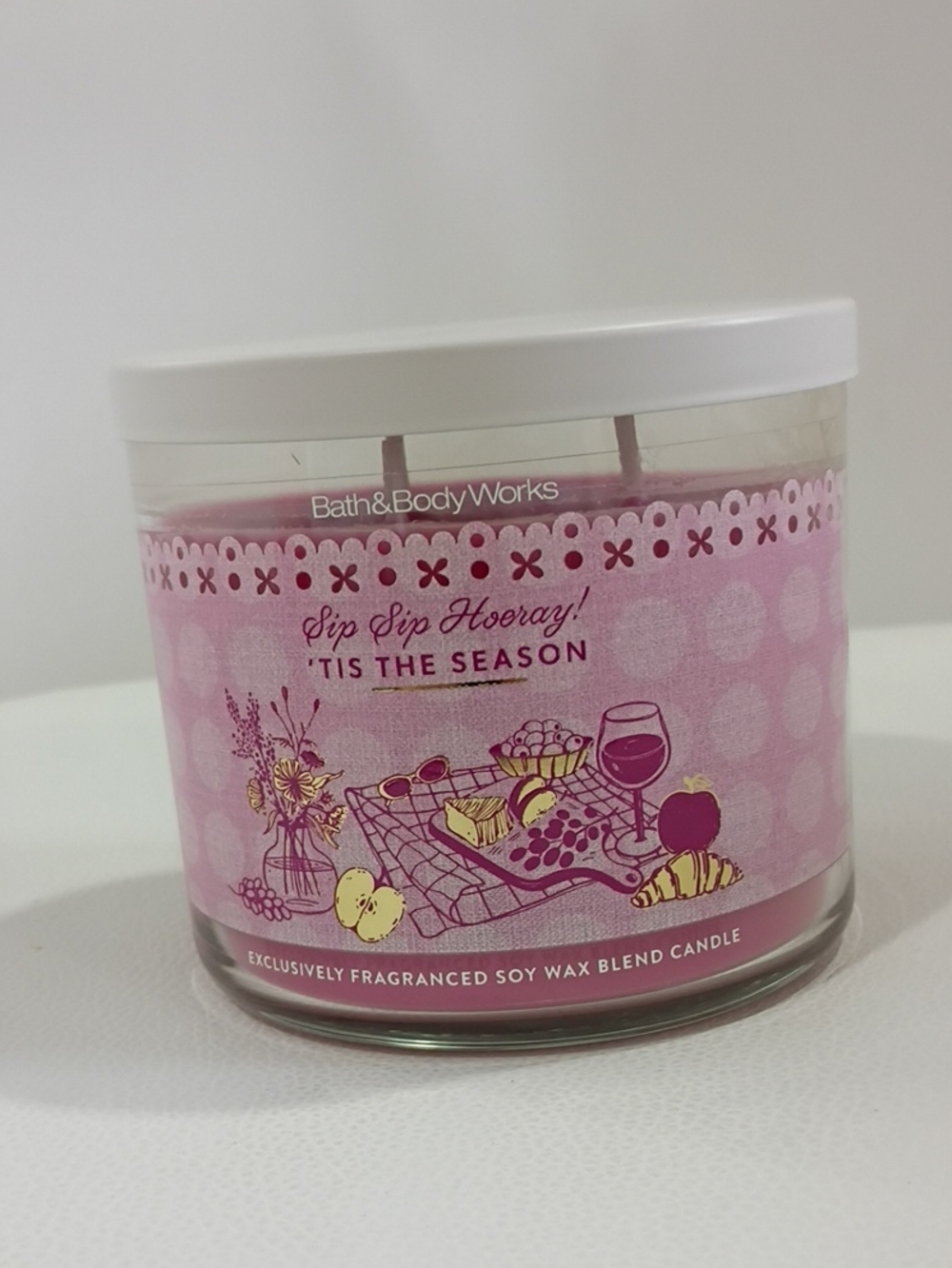 Bath & Body Works Pink 'Sip Sip Hooray! 'Tis The Season' Candle